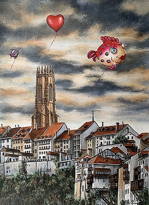 Fribourg et ballons, 50x70 cm
