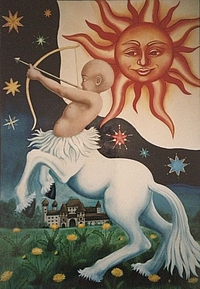 peinture du signe astrologique du sagittaire, tableau pour enfant