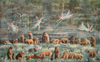 tableau de la posa des ours avec comme gardiennes des elfes